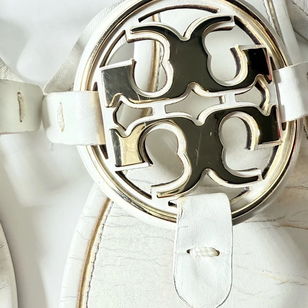 Tory Burch White and Gold Sandals